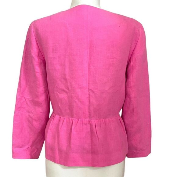 Talbots Linen Collarless Jacket size 6 Peplum Blazer Pink Preppy Academia - Picture 3 of 13
